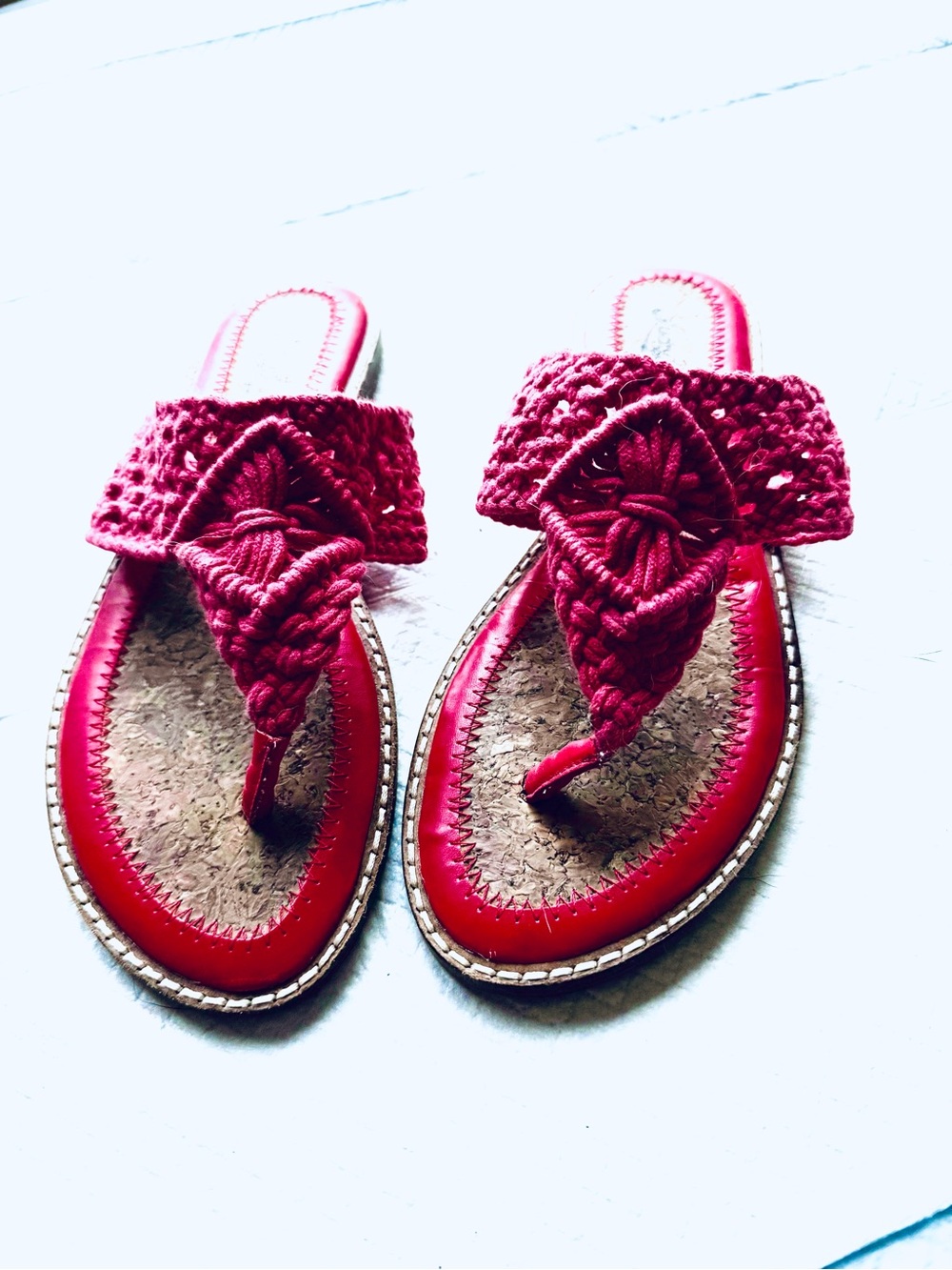 Lucky Brand pink Crochet Toe-Post Sandals